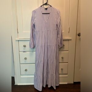 Universal Thread XS v-neck long sleeve purple white striped dress w/ pockets